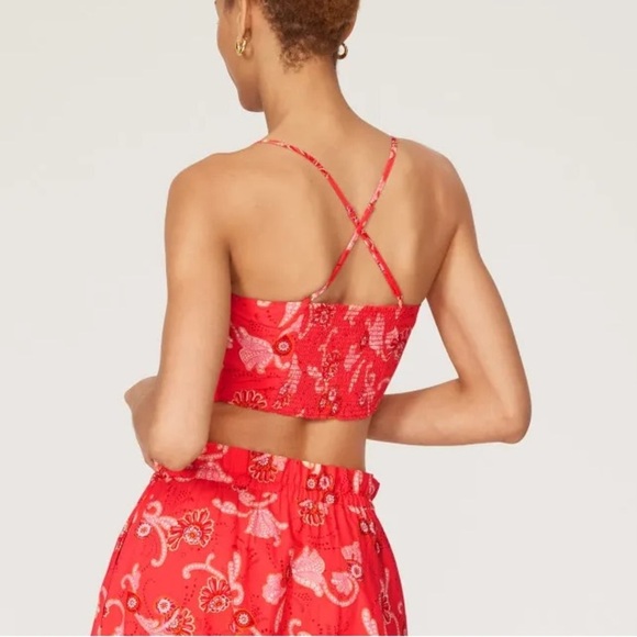 A.L.C. Arit Floral Ruched Crop Top Pink Paisley Print Crop Top - Picture 2 of 15